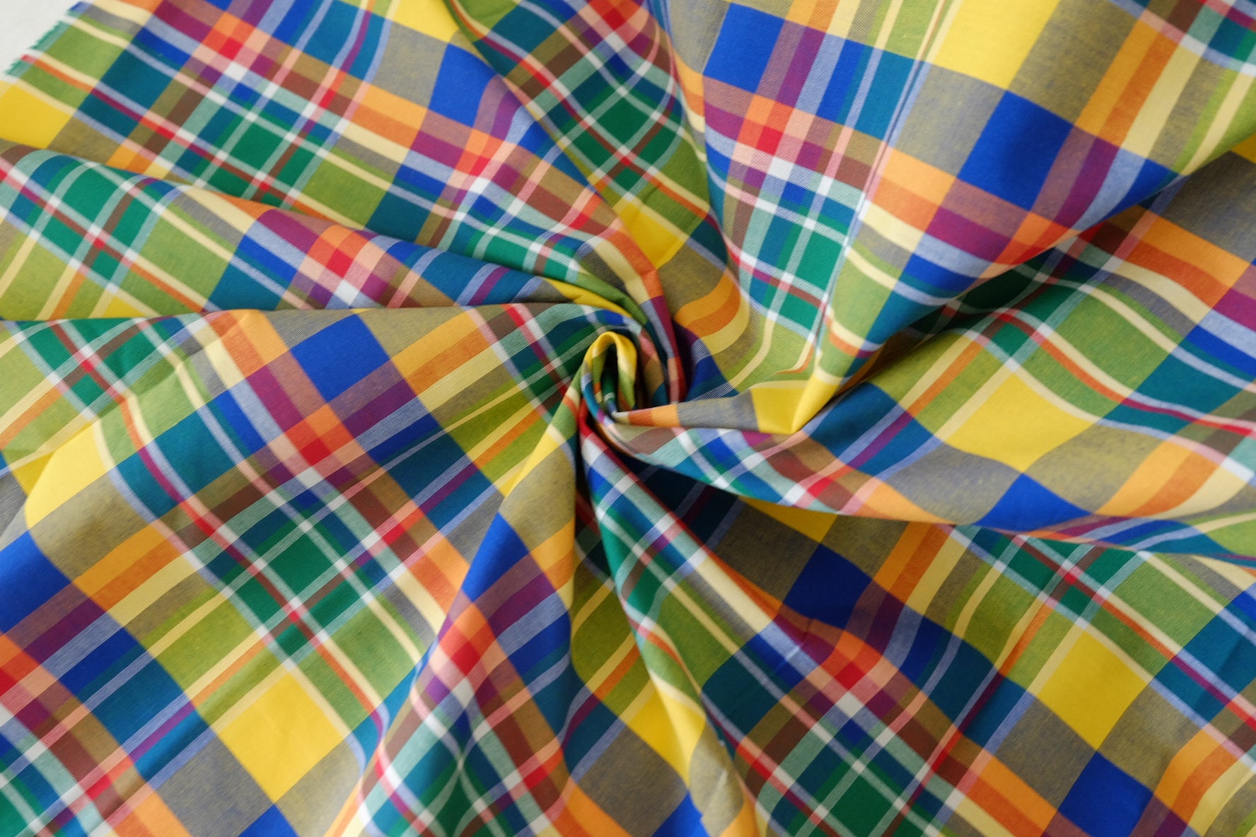 Colorful Yarn Dyed Cotton Plaid Fabric – Vibrant Rainbow Check – 1.6 yd