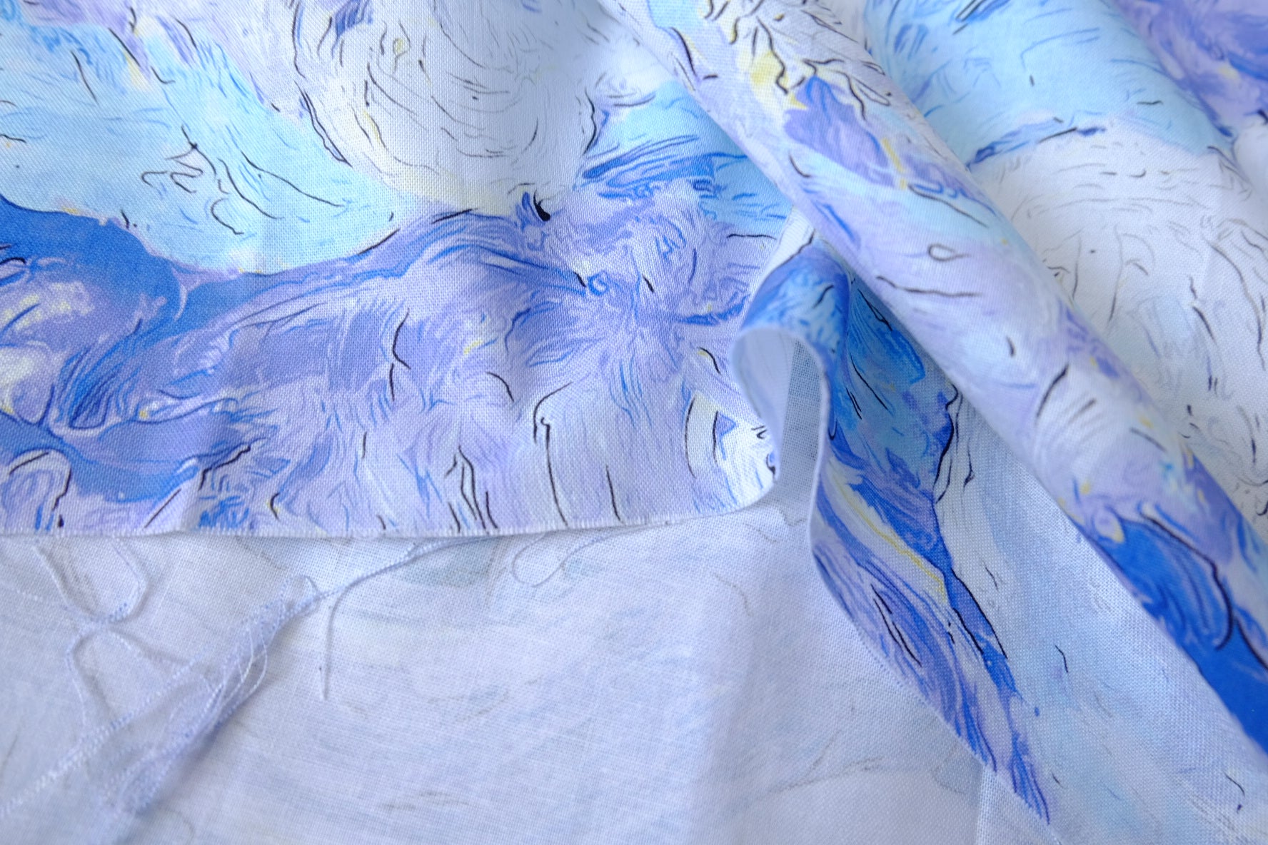 Blue Lavender Painterly Cotton Fabric — 2.19 yd