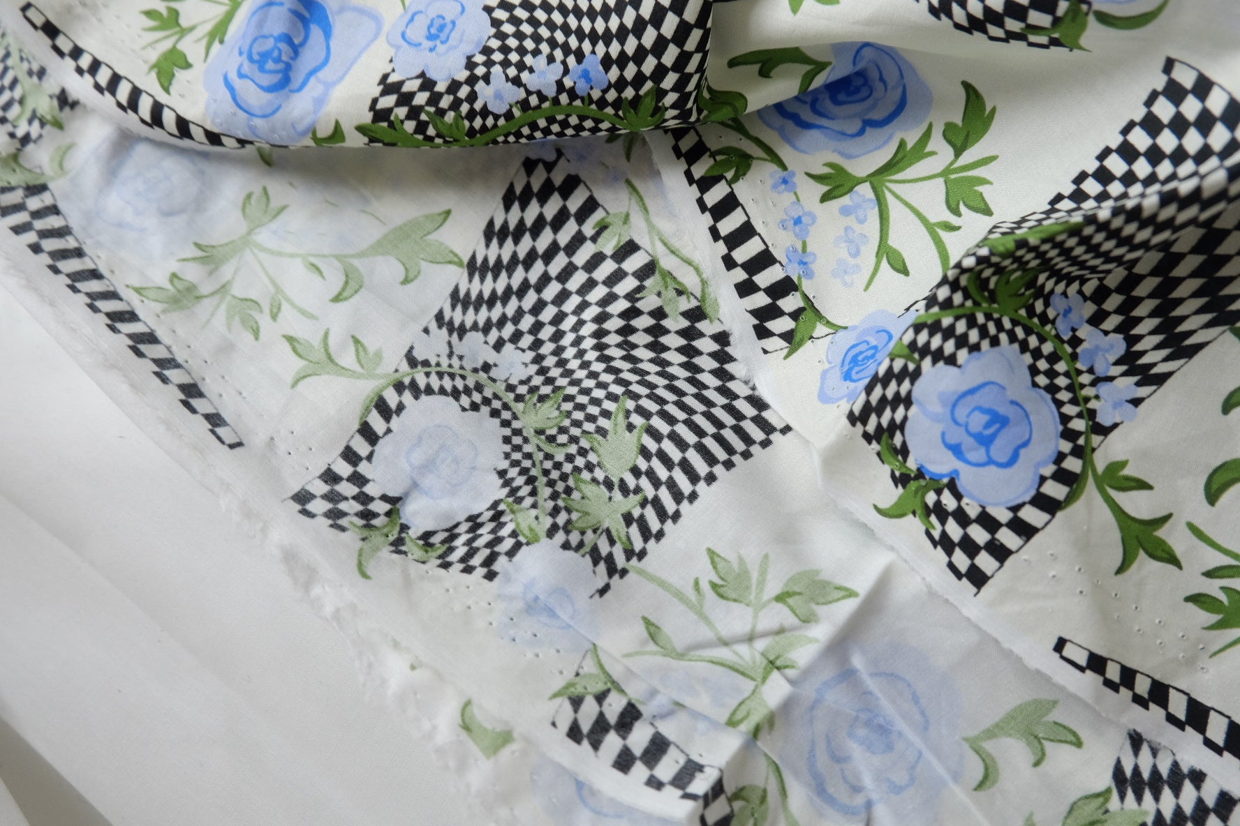 Blue Rose Checkerboard Cotton Poplin Fabric - 1.97 yd