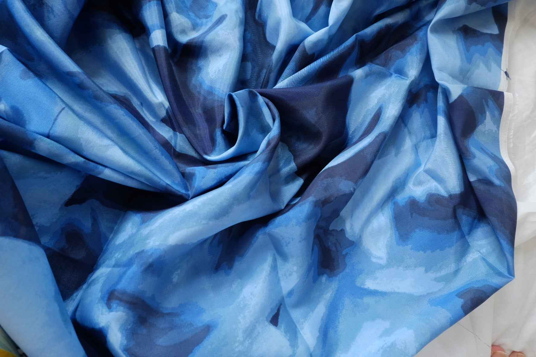 Abstract Blue Cupro Fabric, Lightweight Silky Dress Weight, 3.28 Yards