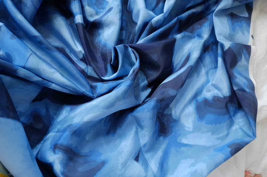Abstract Blue Cupro Fabric, Lightweight Silky Dress Weight, 3.28 Yards