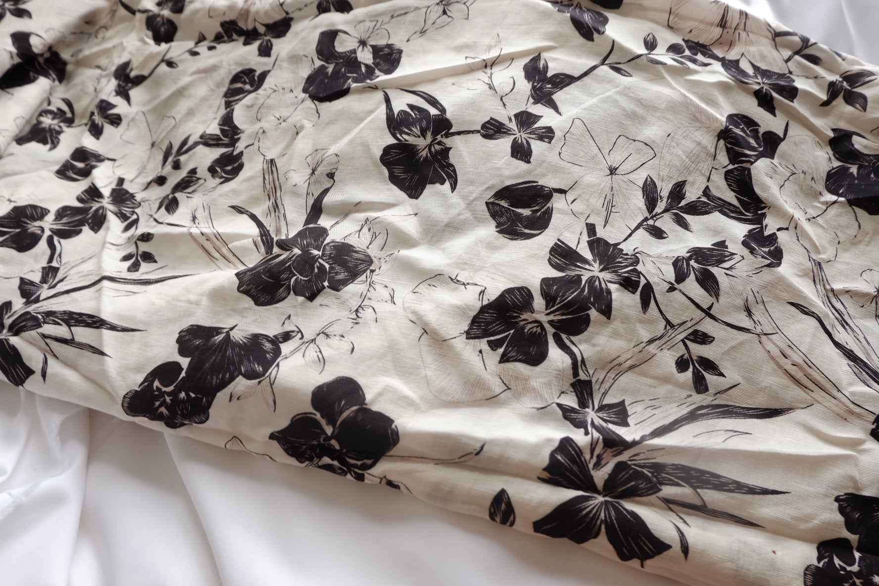 Black Ink Floral Tencel-Linen Blend Fabric - 1.75 yd