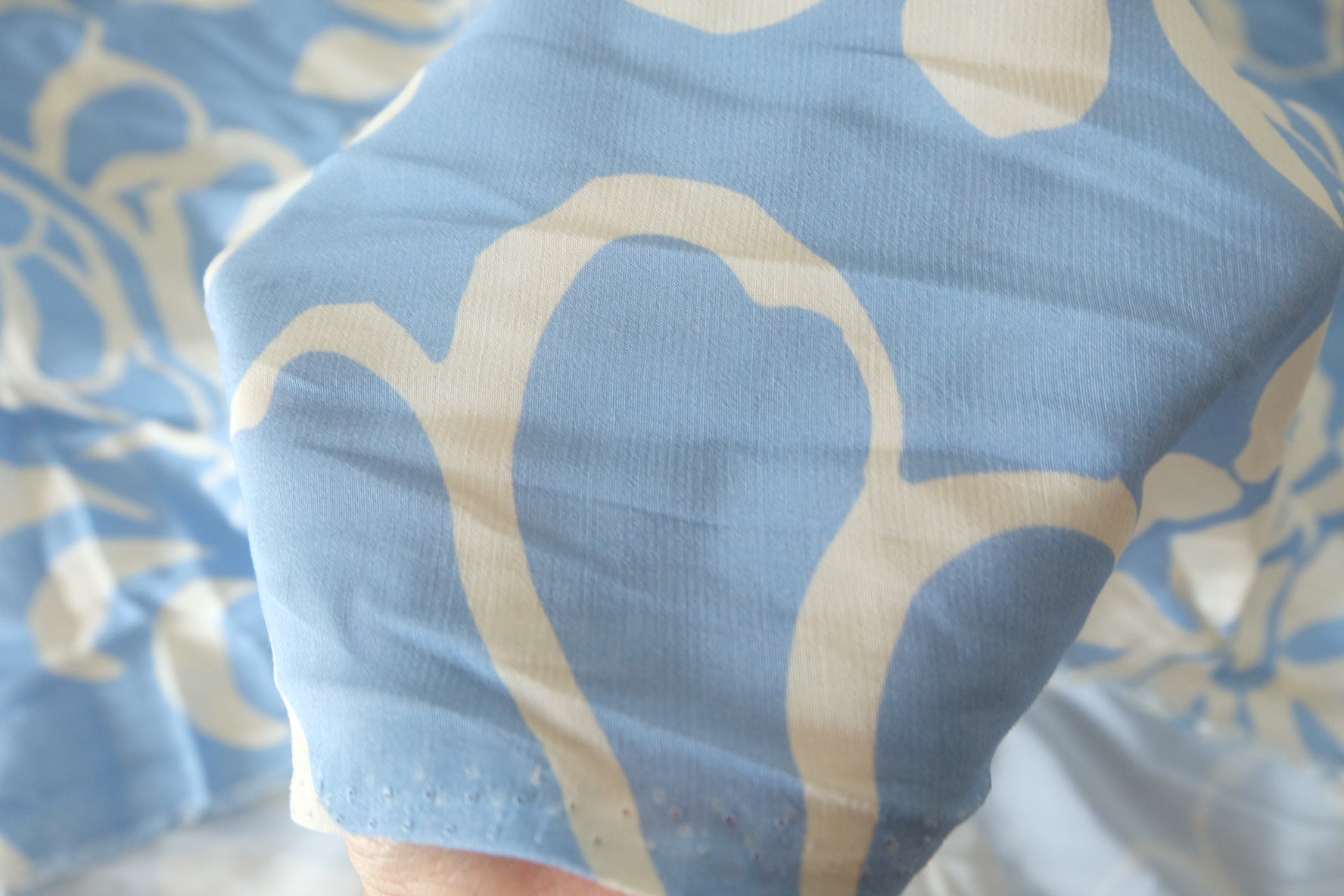 Blue Cream Cupro Cotton Sateen-Like Fabric - 3.3 yd