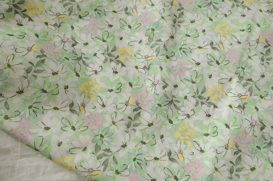 Green Summer Daisy Cotton Poplin Fabric — 2.19 yd