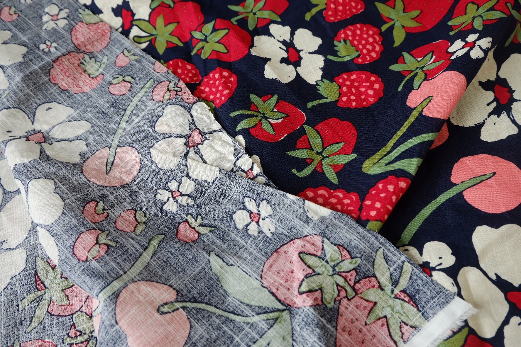 Strawberry Cherry Linen Cotton Fabric - 1.48 yd
