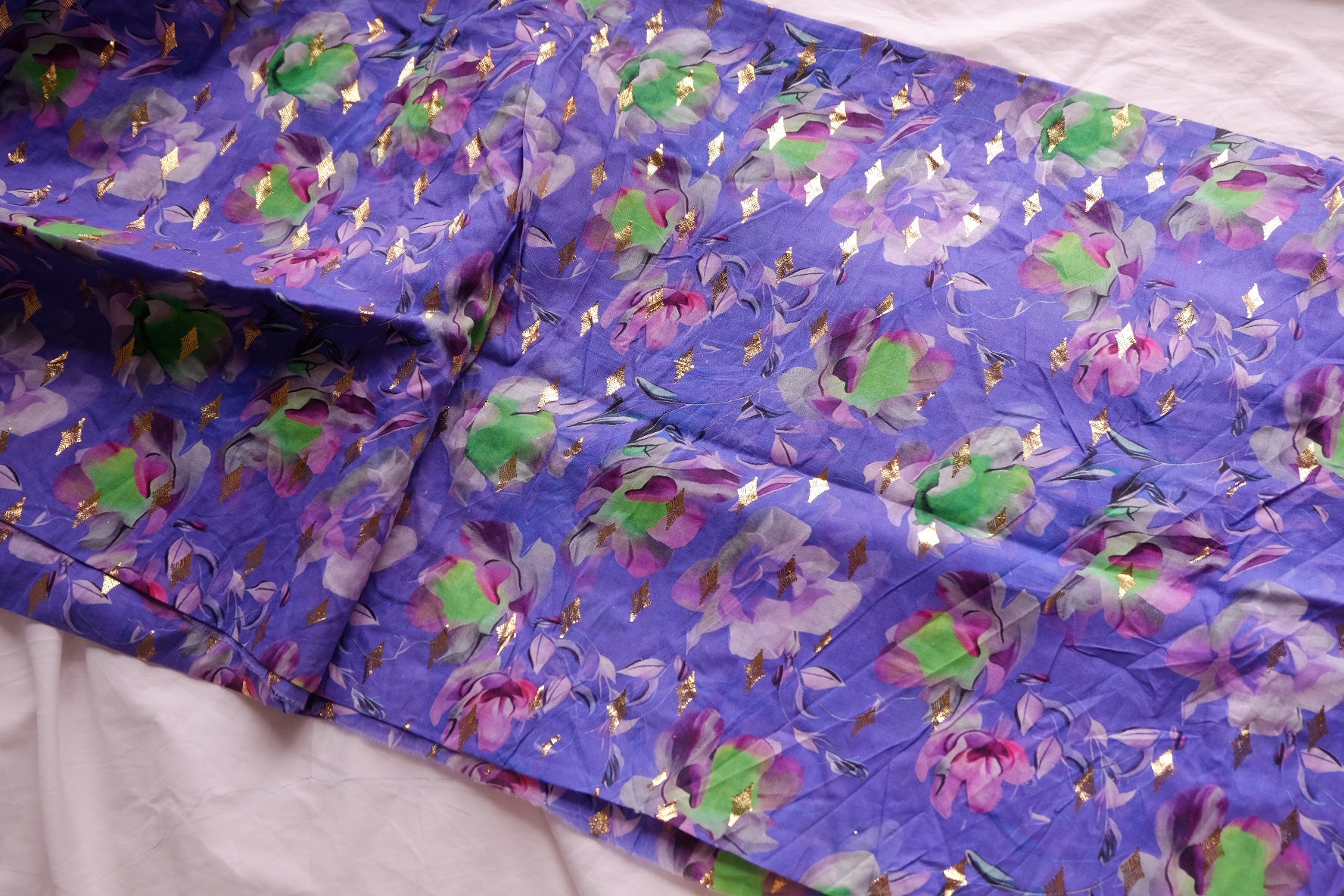 Purple Floral Gold-Dobby Cotton Voile – 3.3 yd