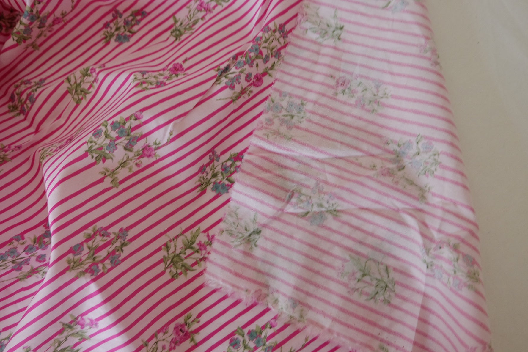 Pink Stripe Floral Cotton Lawn Fabric – 2.4 yd