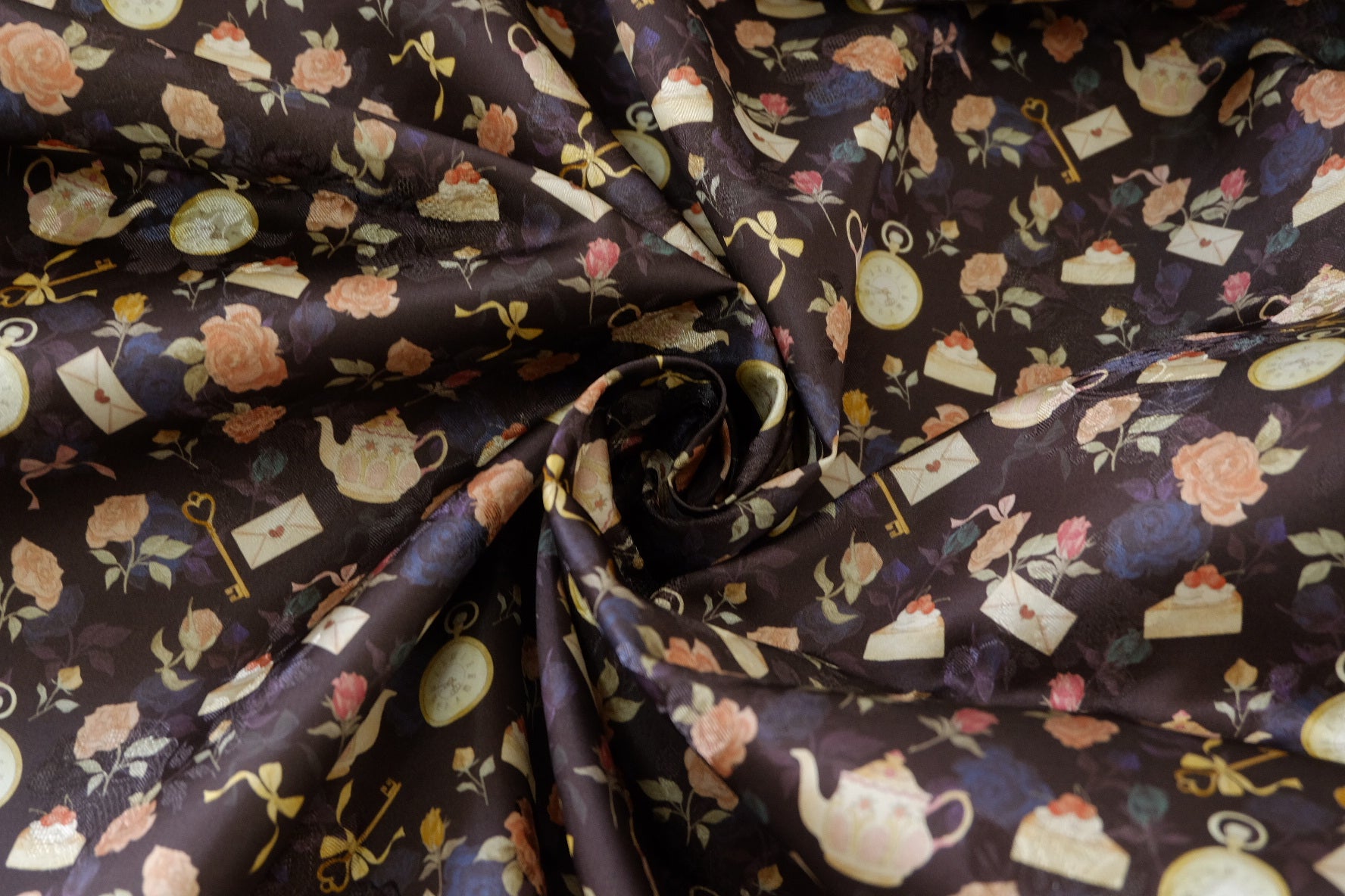 Jacquard Plant-Based Rayon Fabric – Dark Romance Floral & Vintage Motif – 2.2 yd