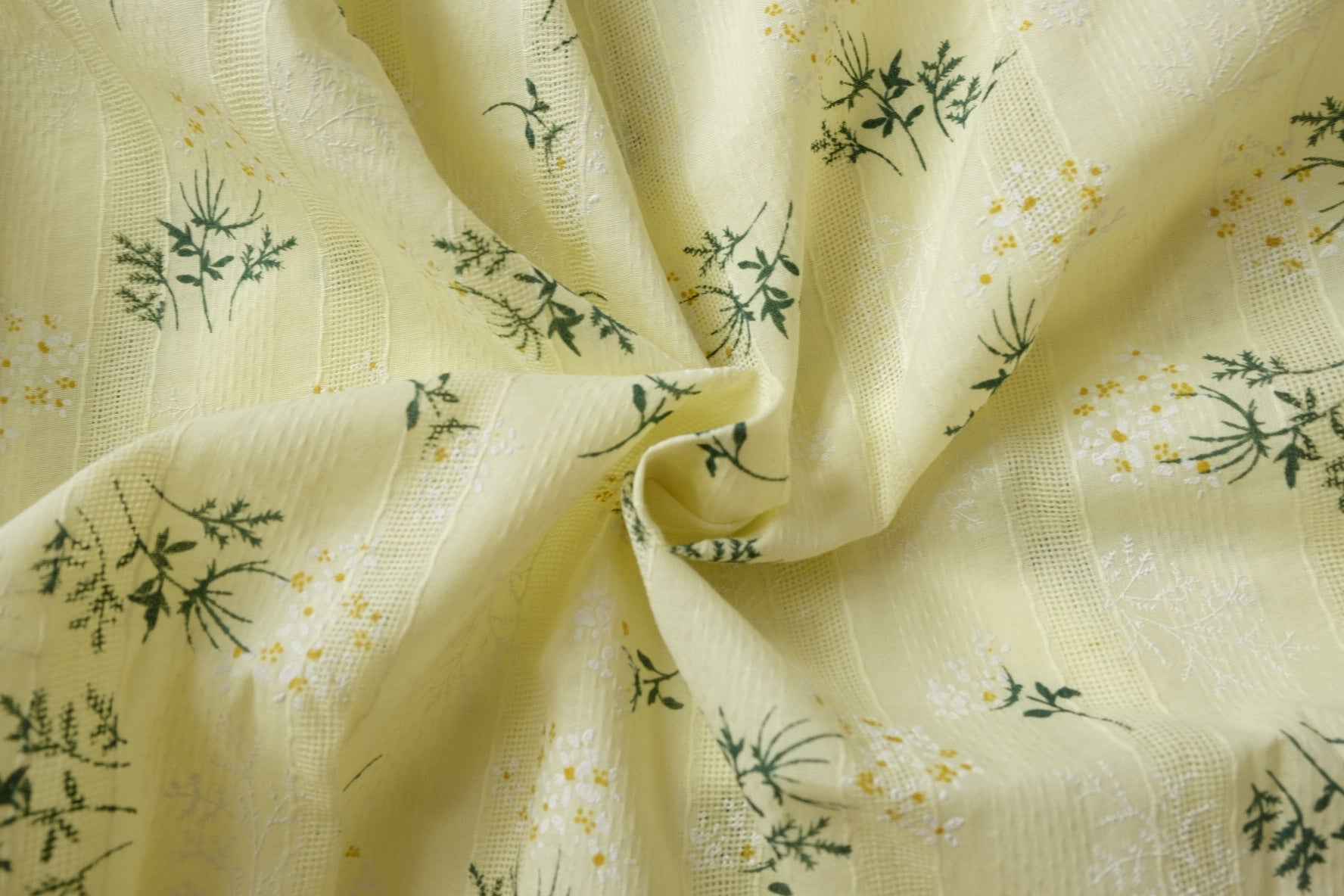 Delicate Botanical Cotton Fabric with Jacquard and Openwork Detail, Lightweight Blouse Weight, 2.19 Yards