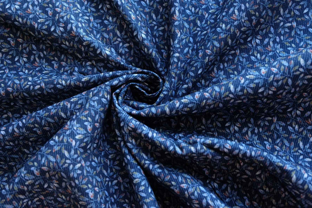 Midnight Blue Botanical Brushed Cotton Fabric – 1.92 yd