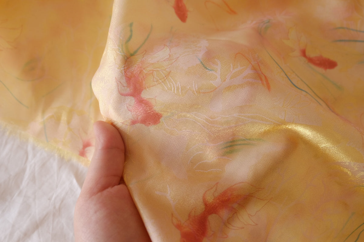 Golden Hour Garden – Floral Shimmer Satin Fabric – 3.28 yd