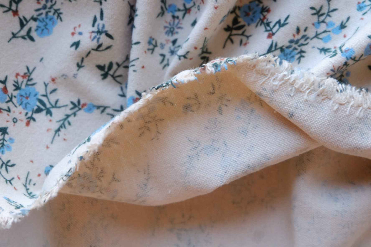 Vintage Blue Ditsy Floral Brushed Double-Layer Cotton Linen – 2.19 yd