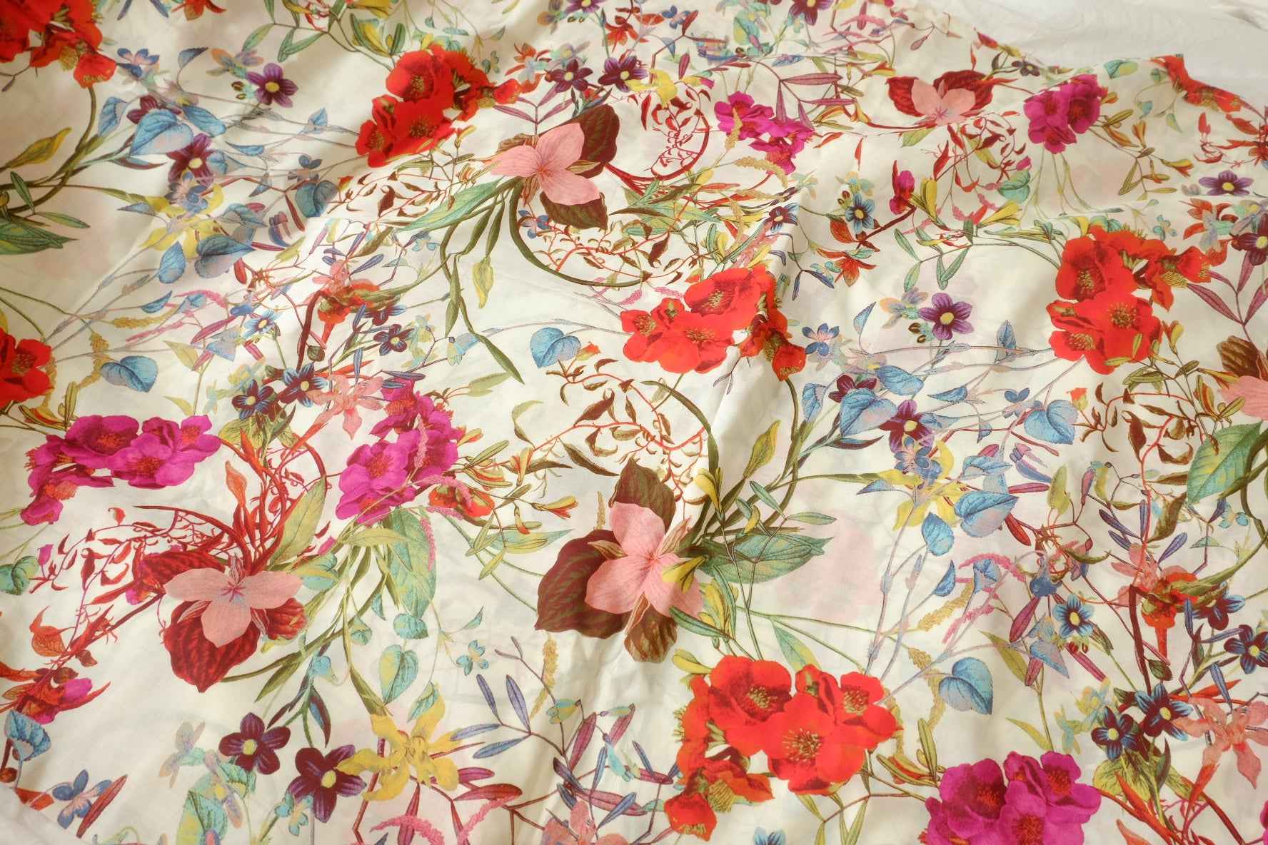 Botanical Floral Cotton Voile Fabric, Lightweight Summer Dress Fabric, 3.28 Yards