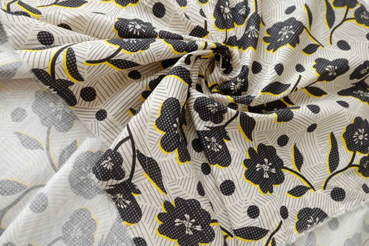 Black Floral Lightweight Cotton Poplin — 3.28 yd Piece