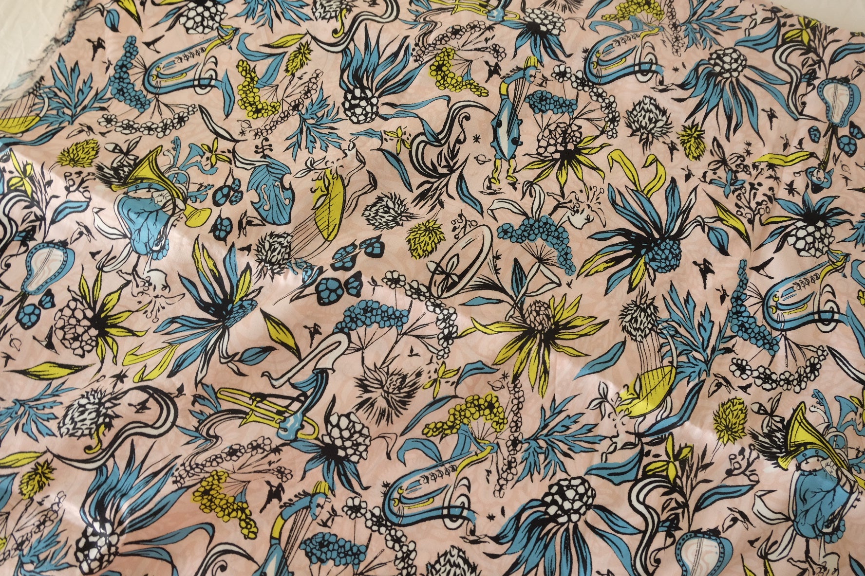 Artistic Botanical Print Cotton Sateen Fabric – 2.2 yd
