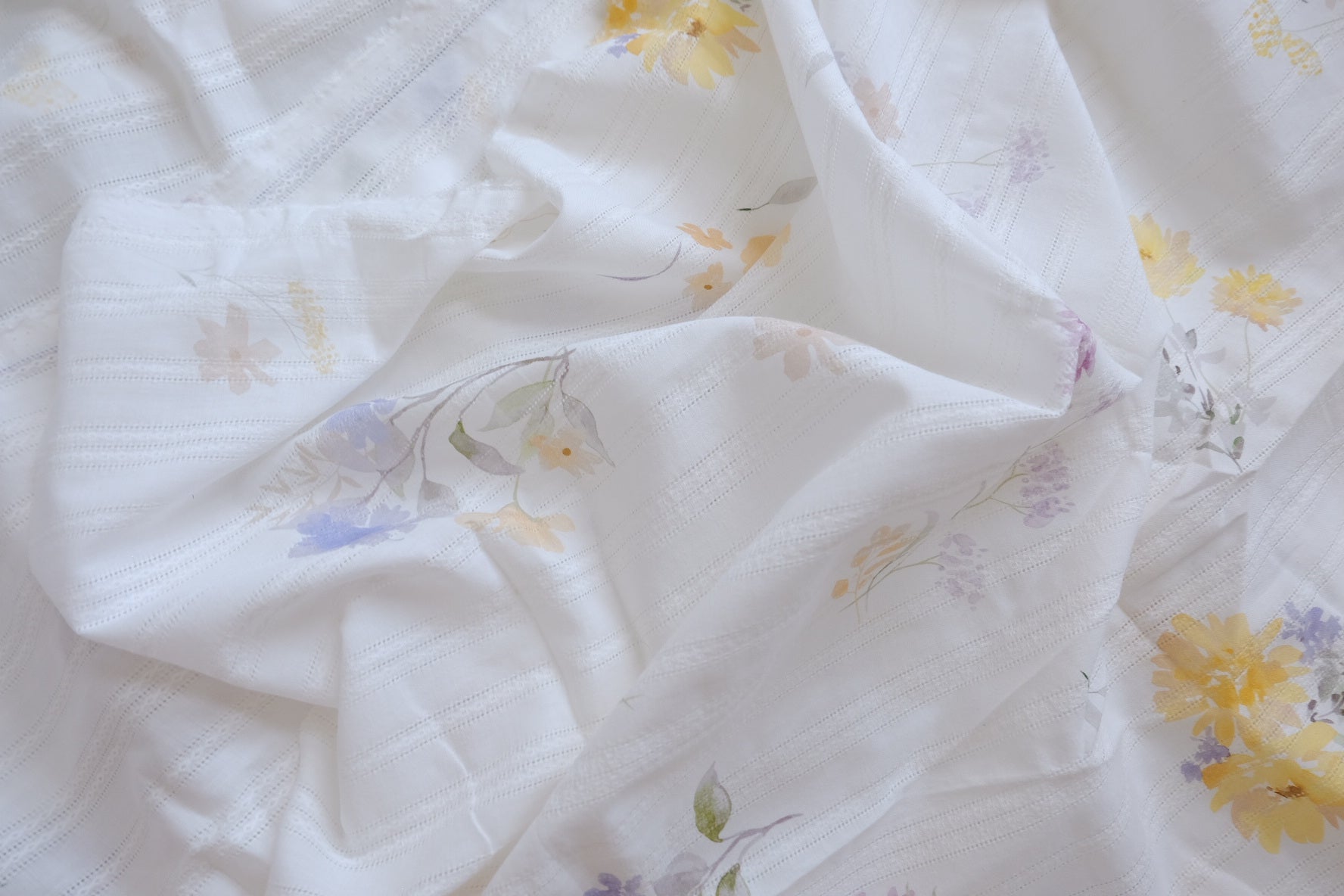 Soft Yellow Floral Jacquard Cotton Fabric - 1.64 yd