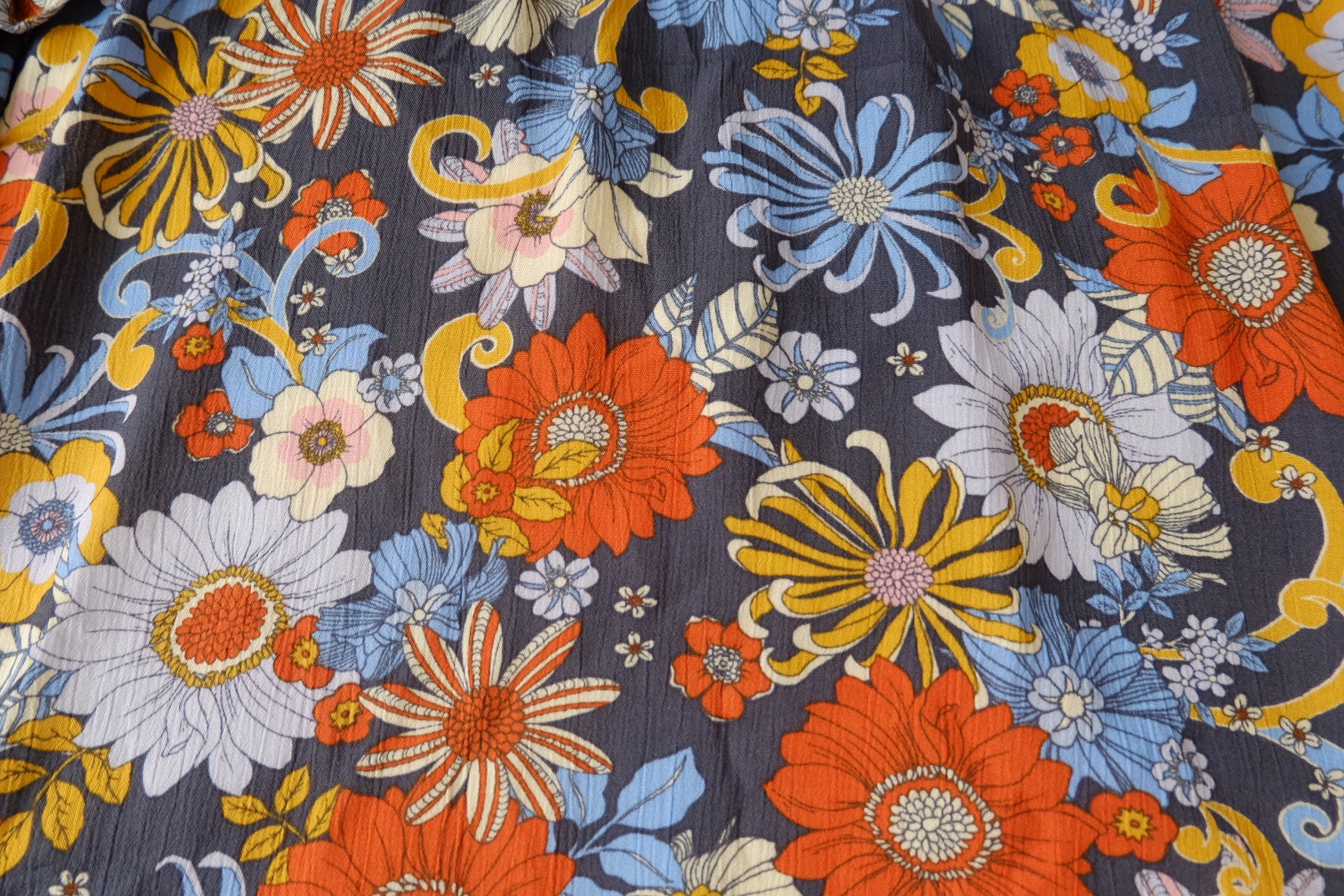 Retro Floral Rayon Fabric 3.3 Yards