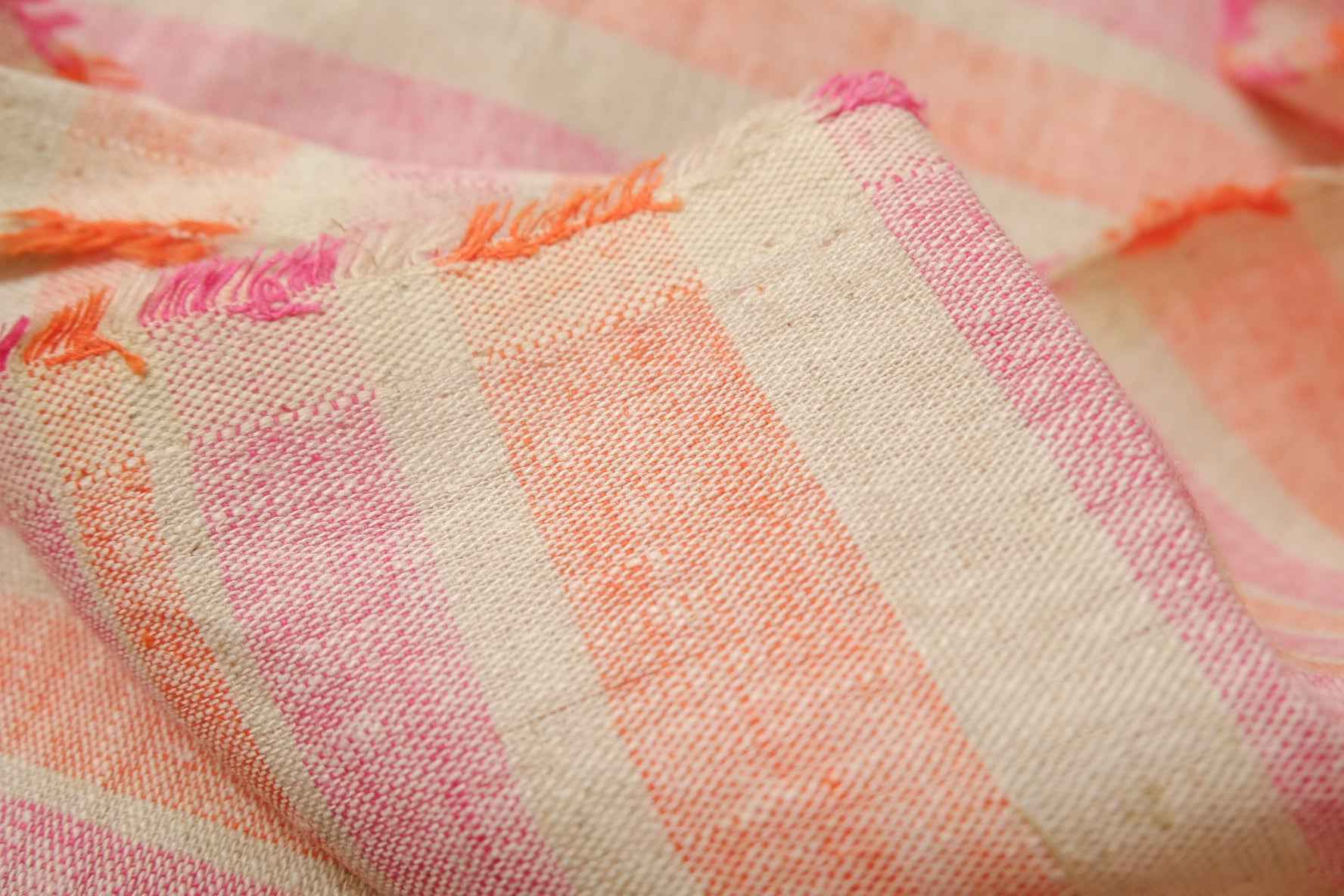 Pink Peach Yarn-Dyed Stripe Cotton Linen Fabric, Medium Weight, 1.64 Yards