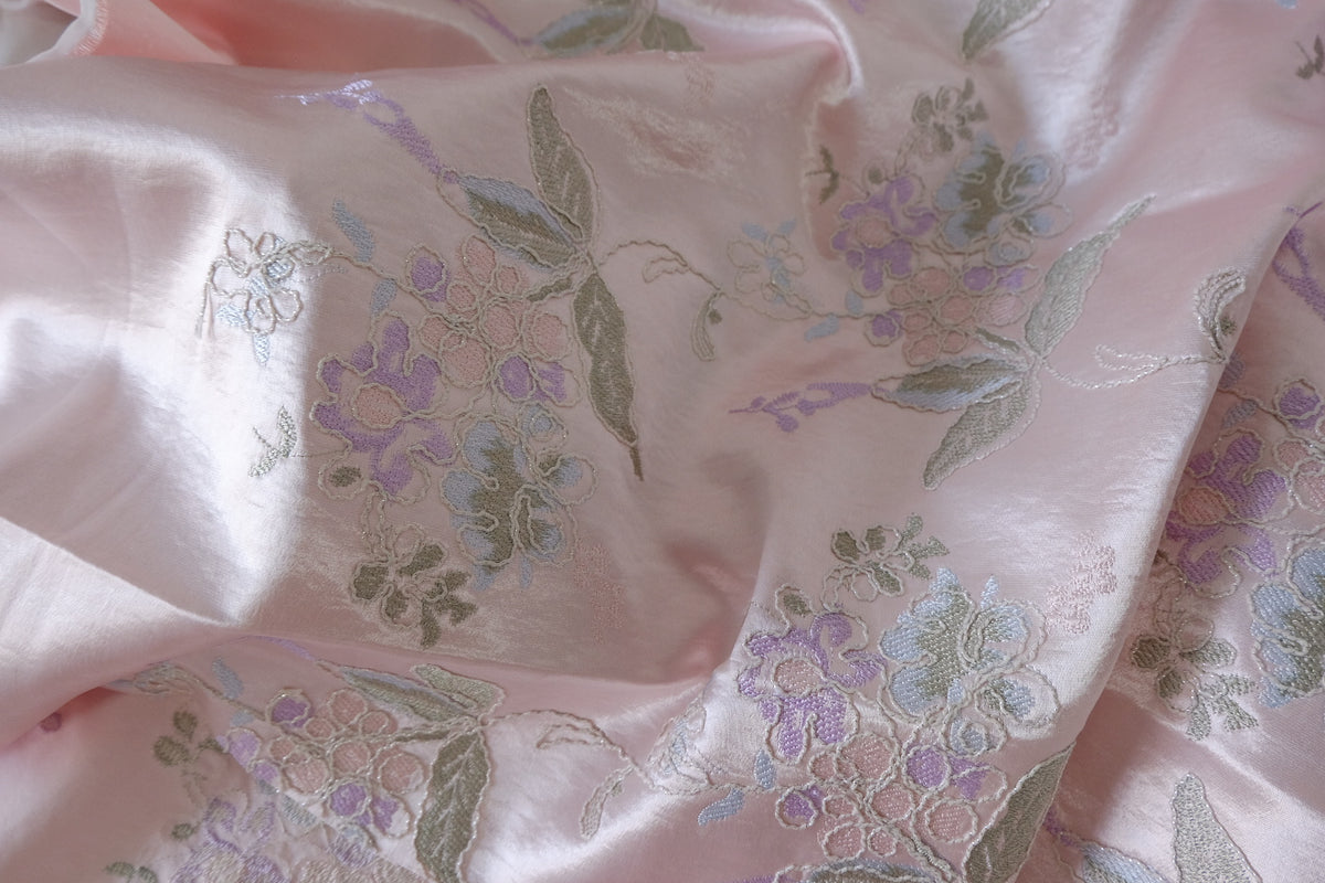Blush 3D Floral Embroidered Acetate-Blend Satin – 2.2 yd