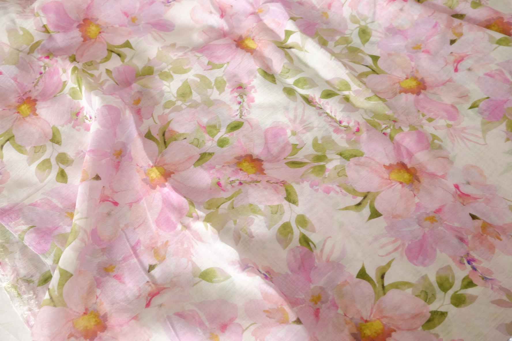 Pink Watercolor Floral Tencel Ramie Blend Fabric – 3.3 yd