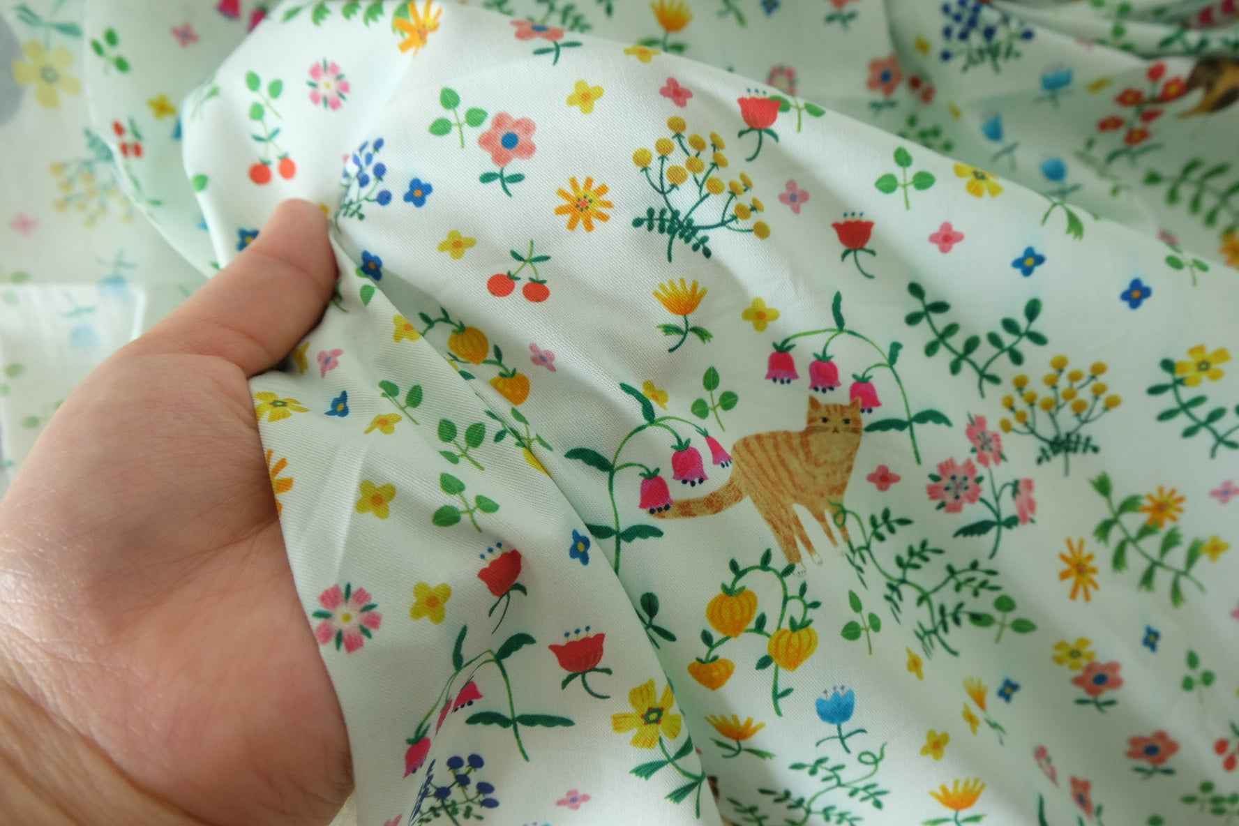 Cat & Wildflower Cotton Twill Fabric – 2.2 yd