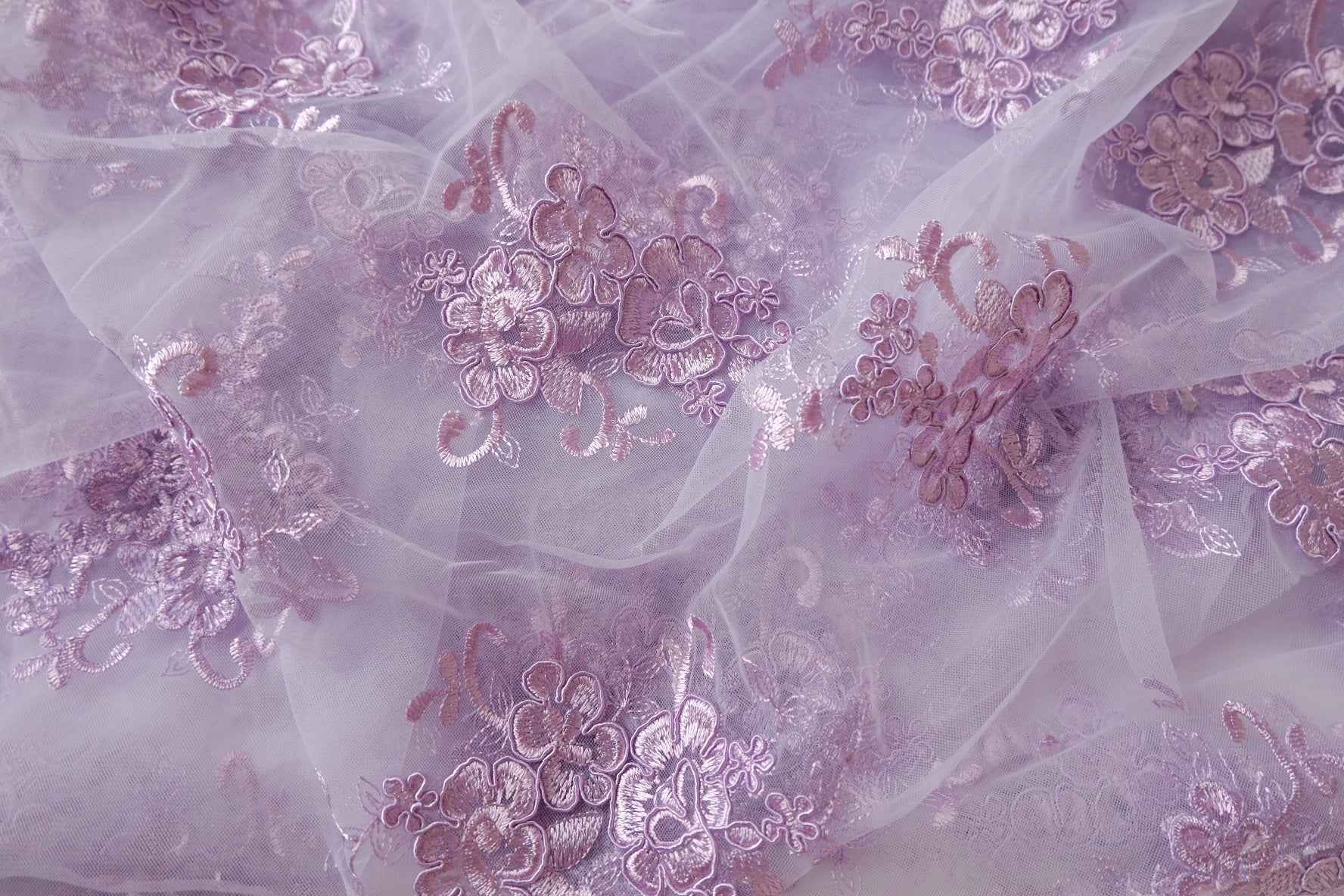 Lilac Corded Embroidered Mesh Lace - 2.19 yd