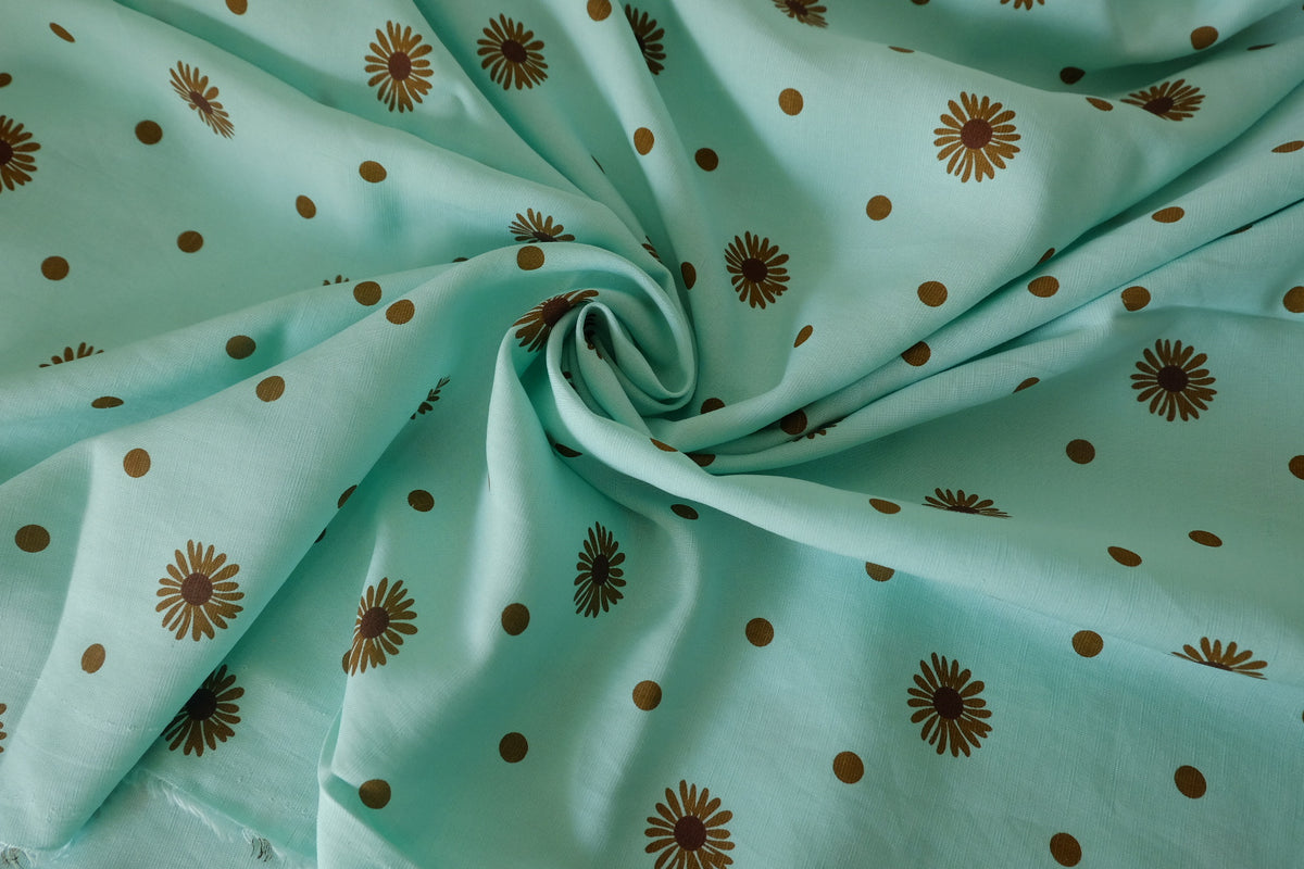 Mint Daisy – Cupro Linen Blend Fabric | 2.2 Yards