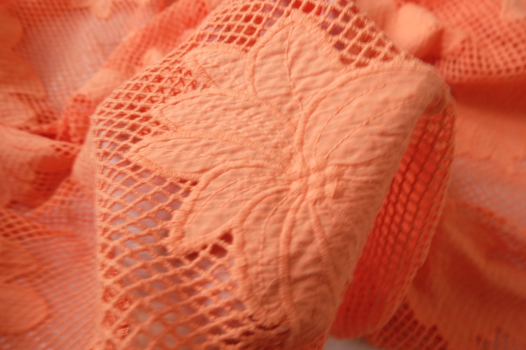 Coral Embroidered Openwork Fabric — 2.19 yd