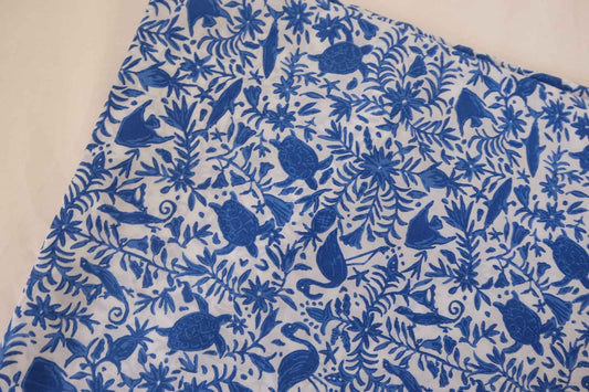 Blue Botanical Sketch Cotton Fabric – 2.2 yd