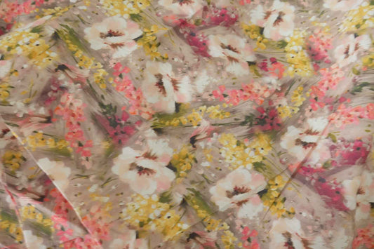 Painterly Meadow Floral Cotton Fabric - 3.8 yd