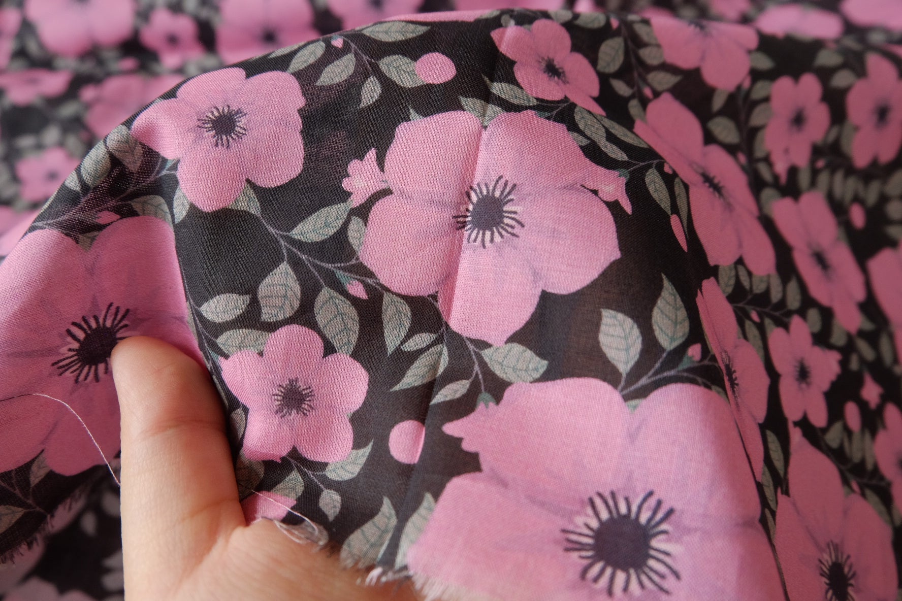 Pink Floral 80s Cotton Voile, 3.28 Yards