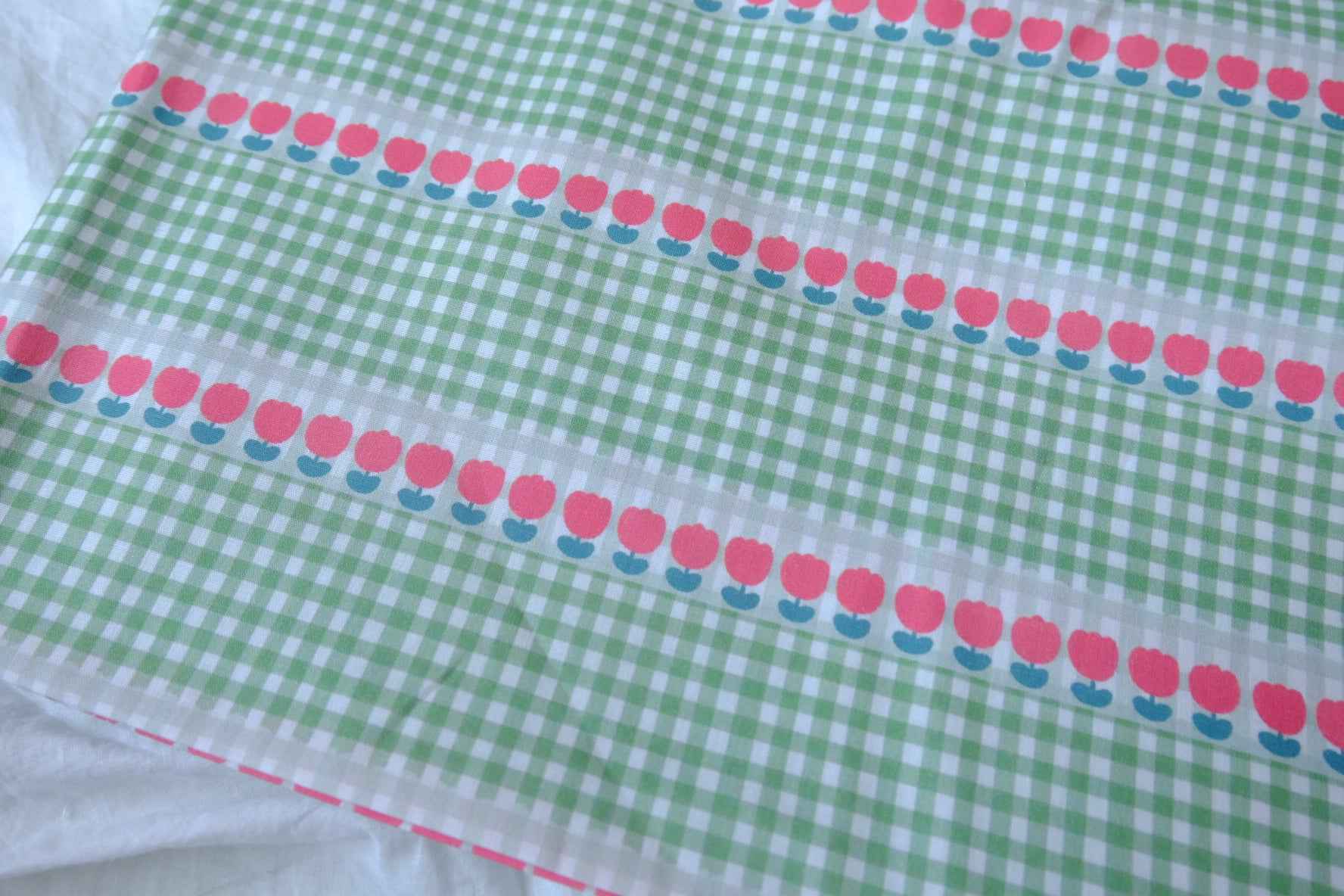 Green Gingham Tulip Cotton Fabric - 2.19 yd