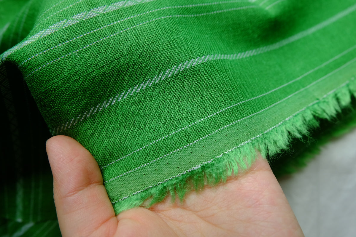Bright Green Striped Linen Cotton Blend — 2.2 yd