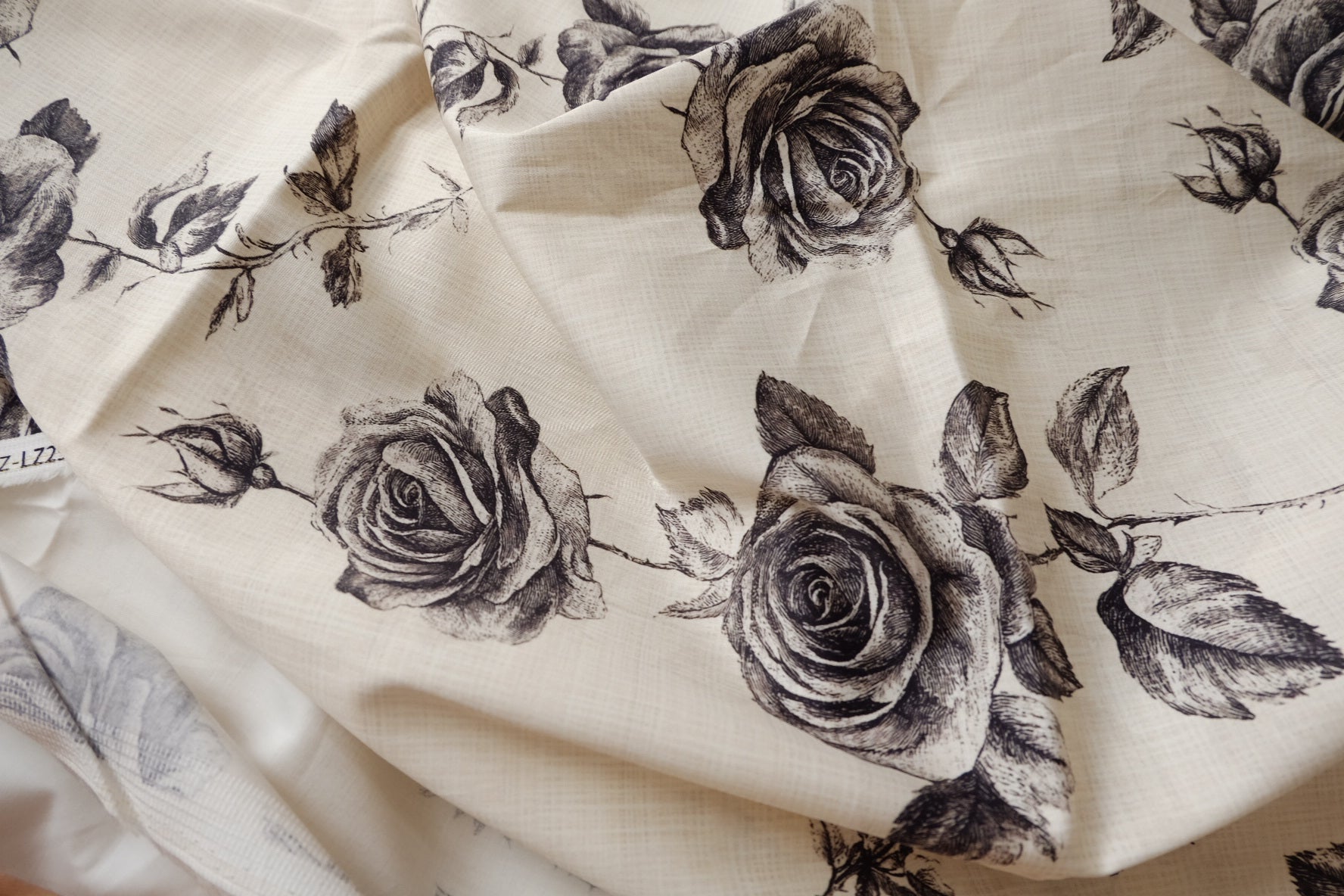 Black Rose Stretch Cotton Sateen Fabric - 3.28 yd