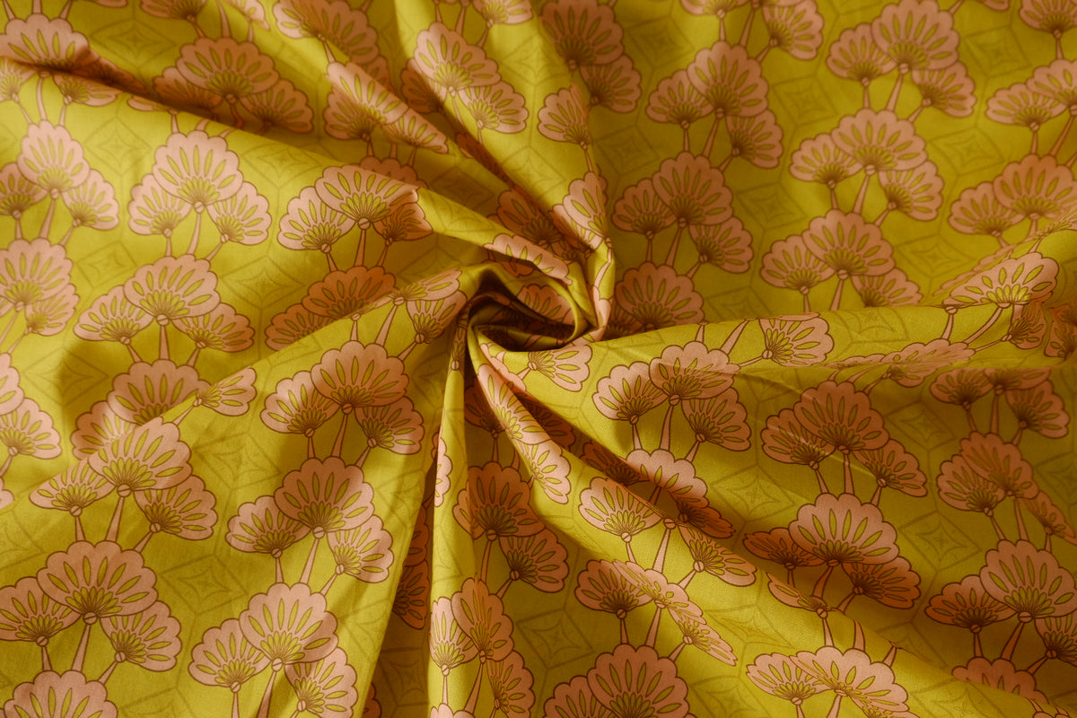Chartreuse Retro Floral Cotton Lawn — 3.06 yd