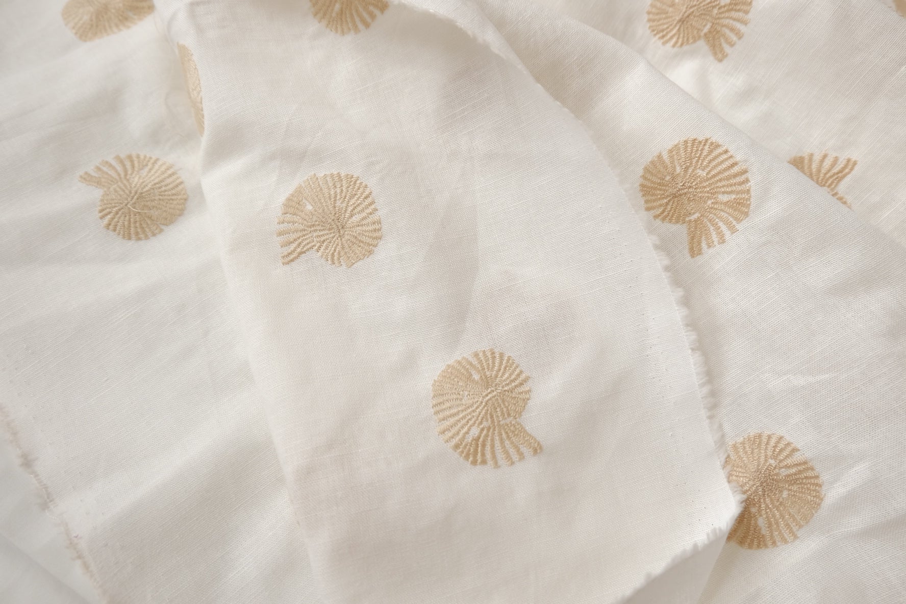 Embroidered Seashell Linen Fabric - 2.19 yd