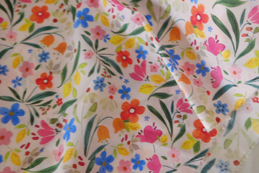Colorful Wildflower Cotton Lawn Fabric – Multicolor Floral Print – 3.8 yd