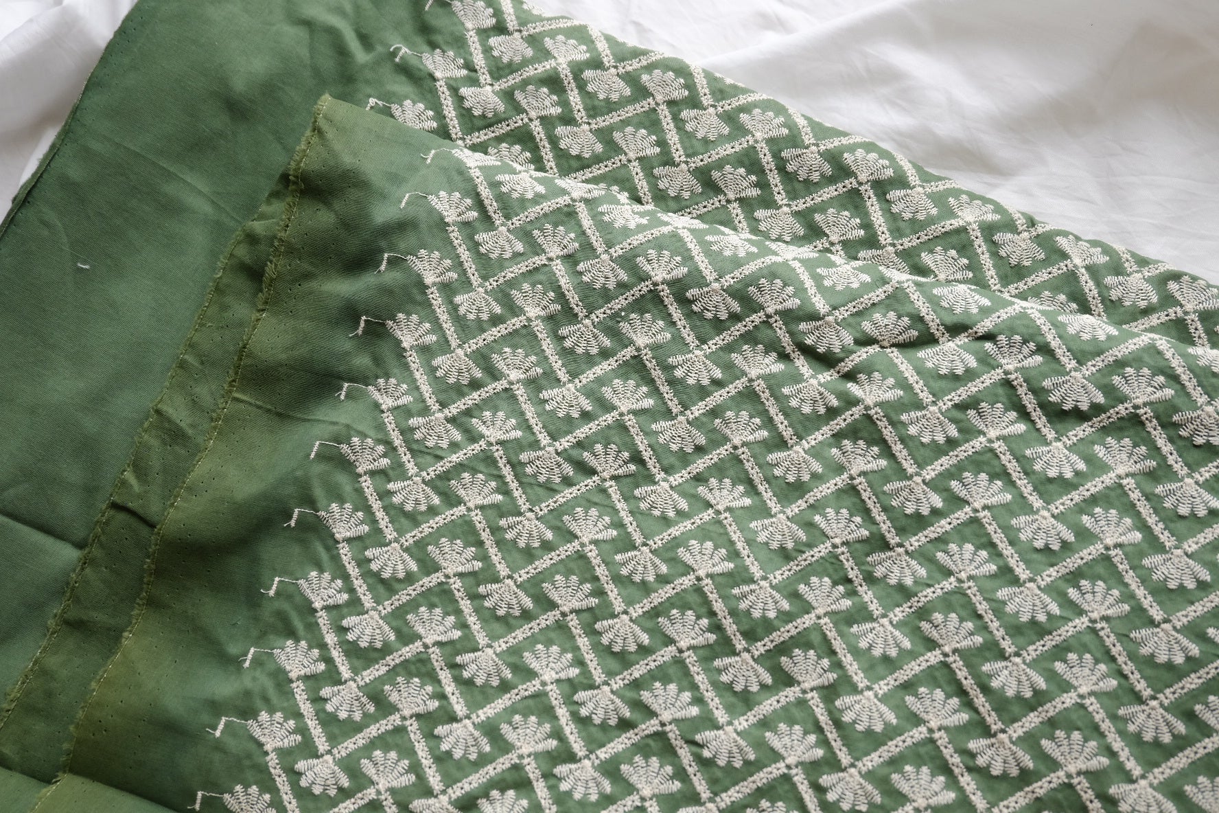 Green Geometric Embroidered Cotton – 2.2 yd