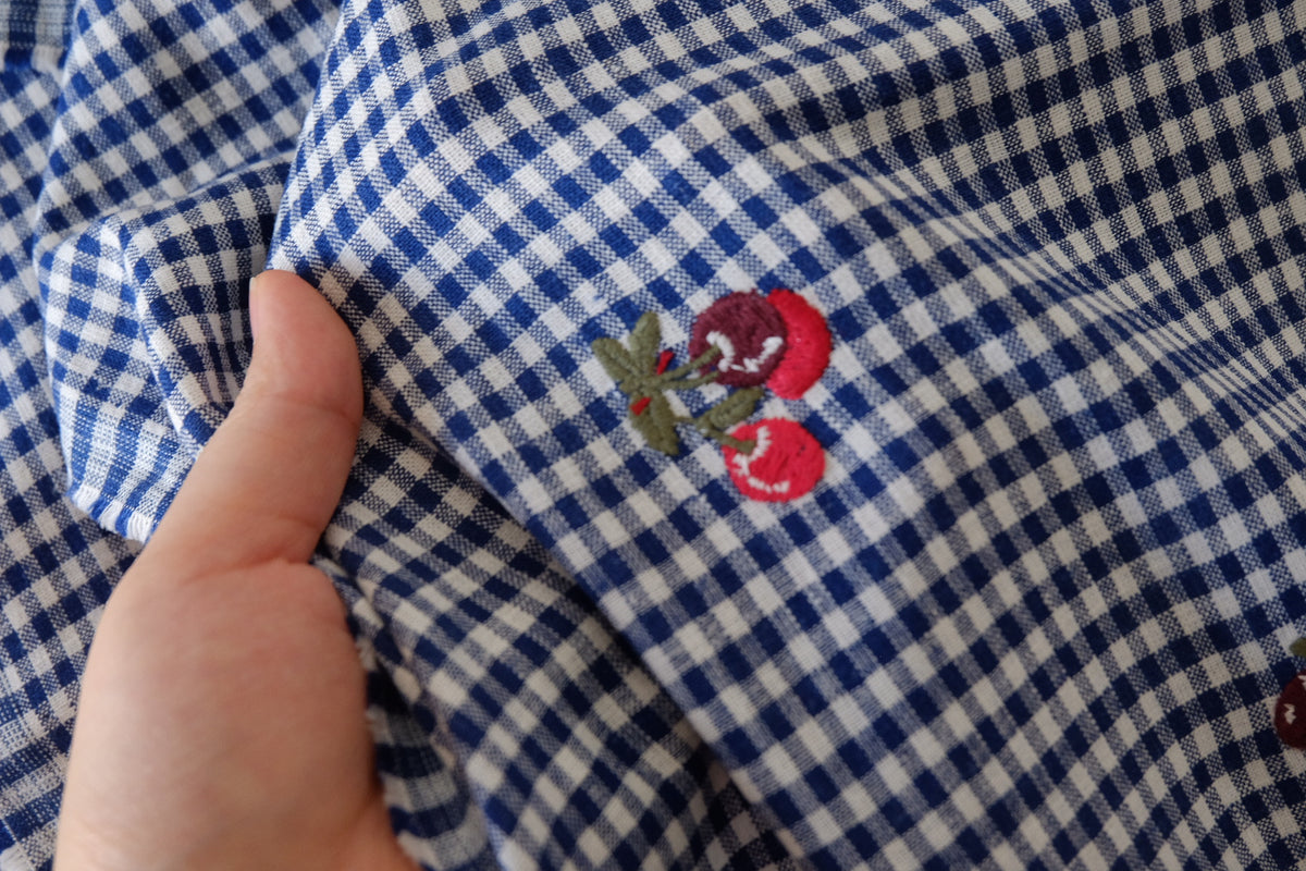 Cherry Embroidered Gingham Linen Cotton – 2.2 yd