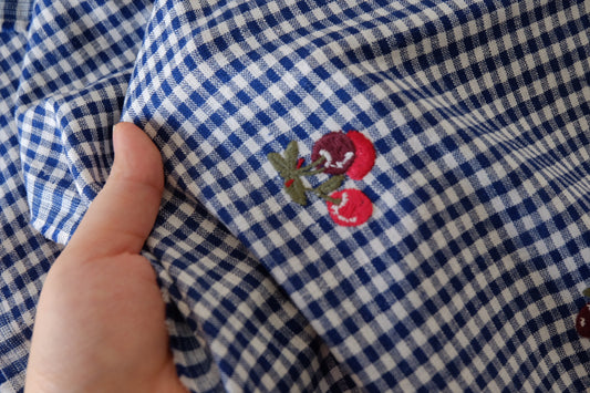 Cherry Embroidered Gingham Linen Cotton – 2.2 yd