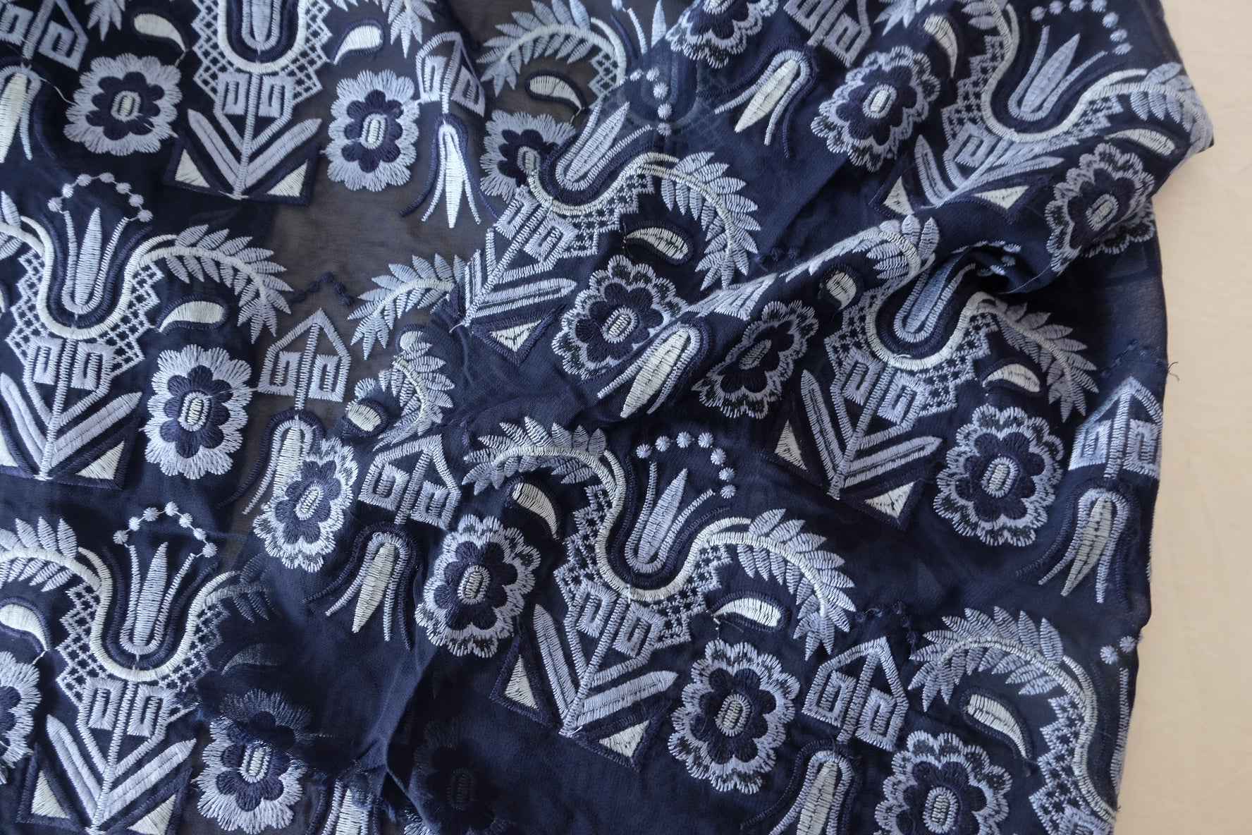Navy Full Embroidered Mesh — 1.97 yd