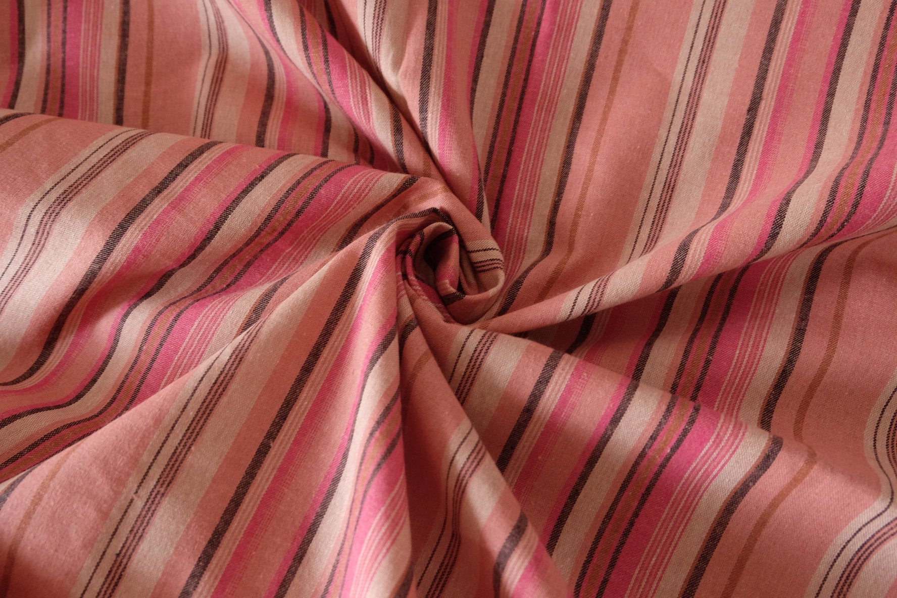 Coral Sunset Stripe Cotton Linen Fabric – 1.64 yd