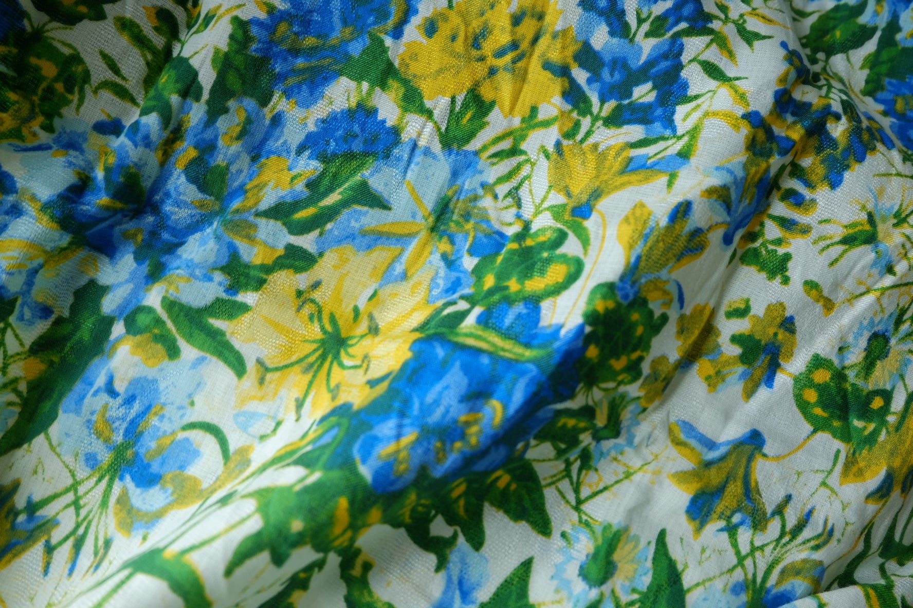 Blue & Yellow Floral Cotton Linen Double Gauze – 3.3 yd