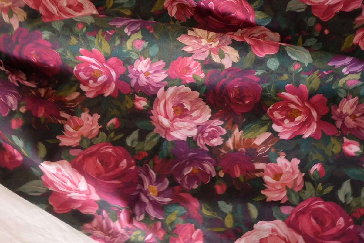 Midnight Rose Garden Printed Cotton – 2.2 yd
