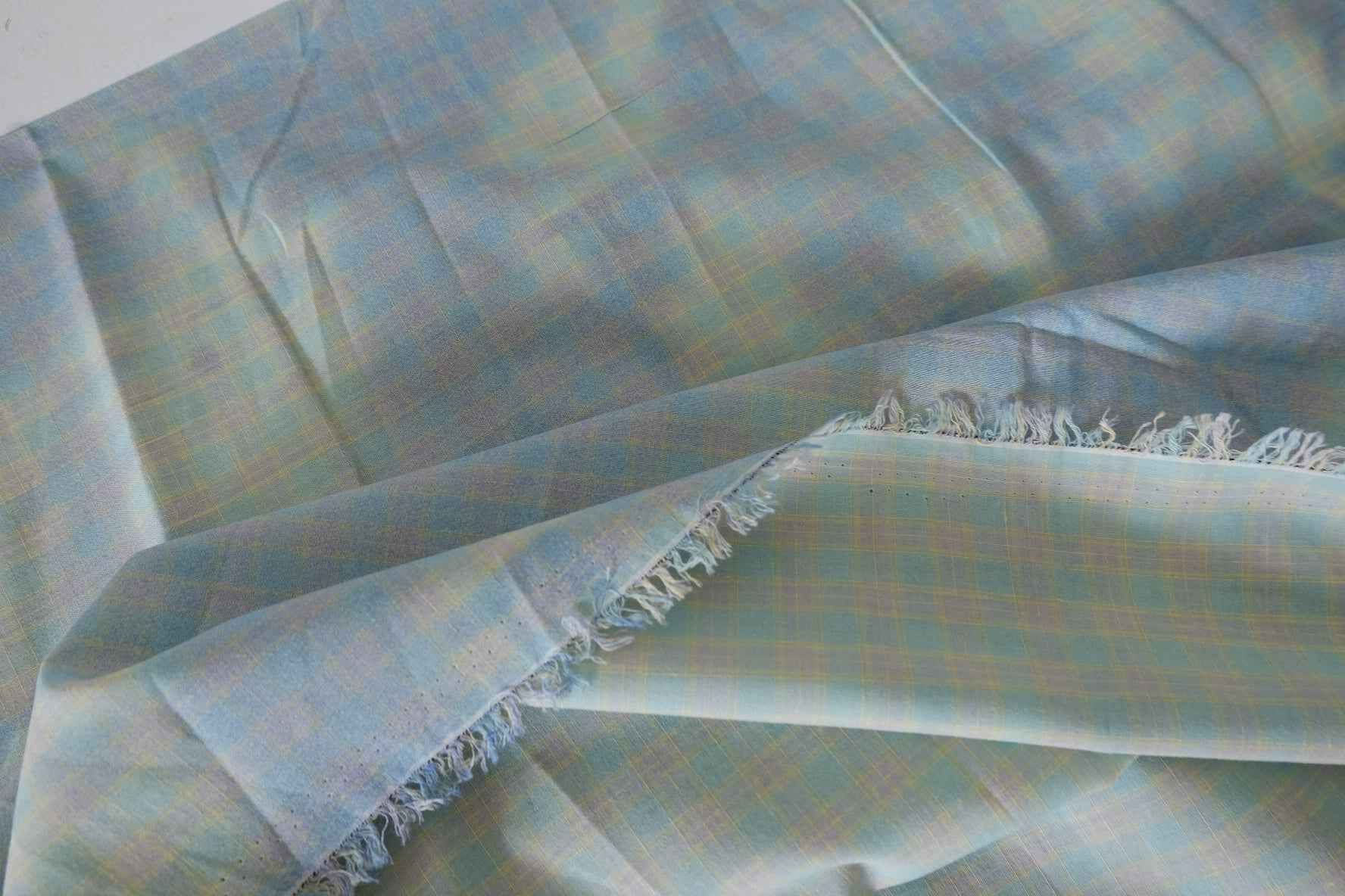 Vintage Washed Blue Plaid Cotton Fabric – 3.1 yd