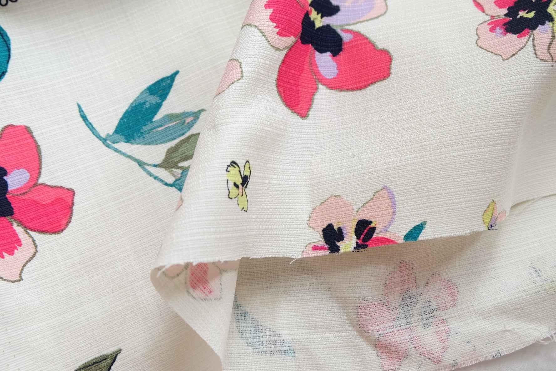 Slub Cotton Linen Floral Fabric, Crisp Structured Skirt Weight, 1.64 Yards
