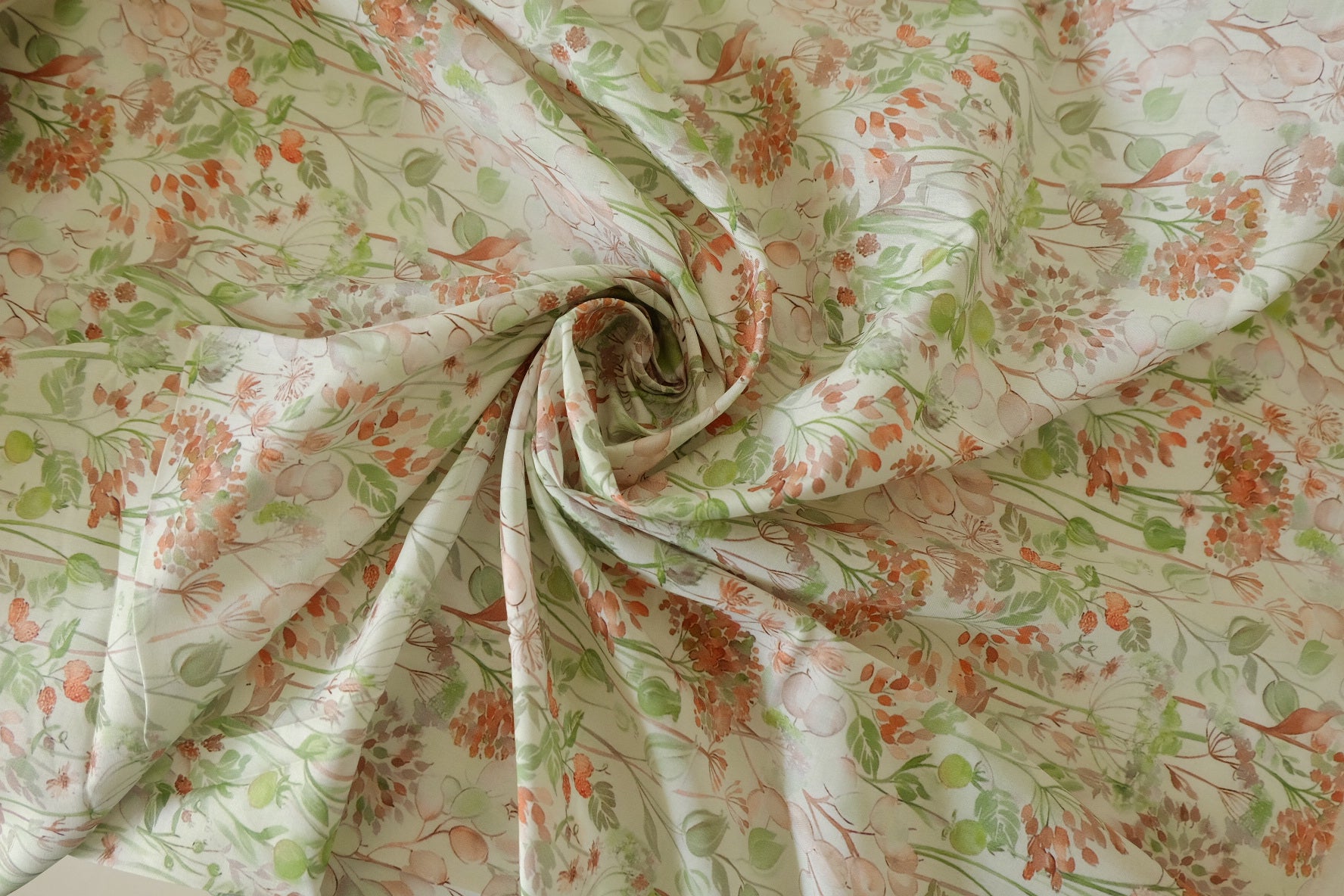Meadow Bird Botanical Print Cotton Lawn Fabric – 3.28 yd Piece