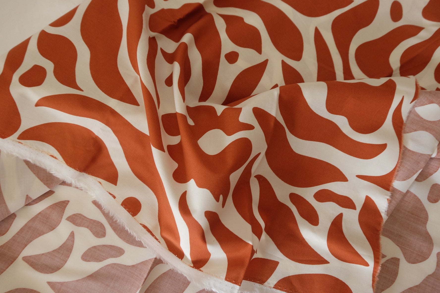 Rust Abstract Floral Cotton Poplin Fabric – High Density Pure Cotton – 3.3 yd