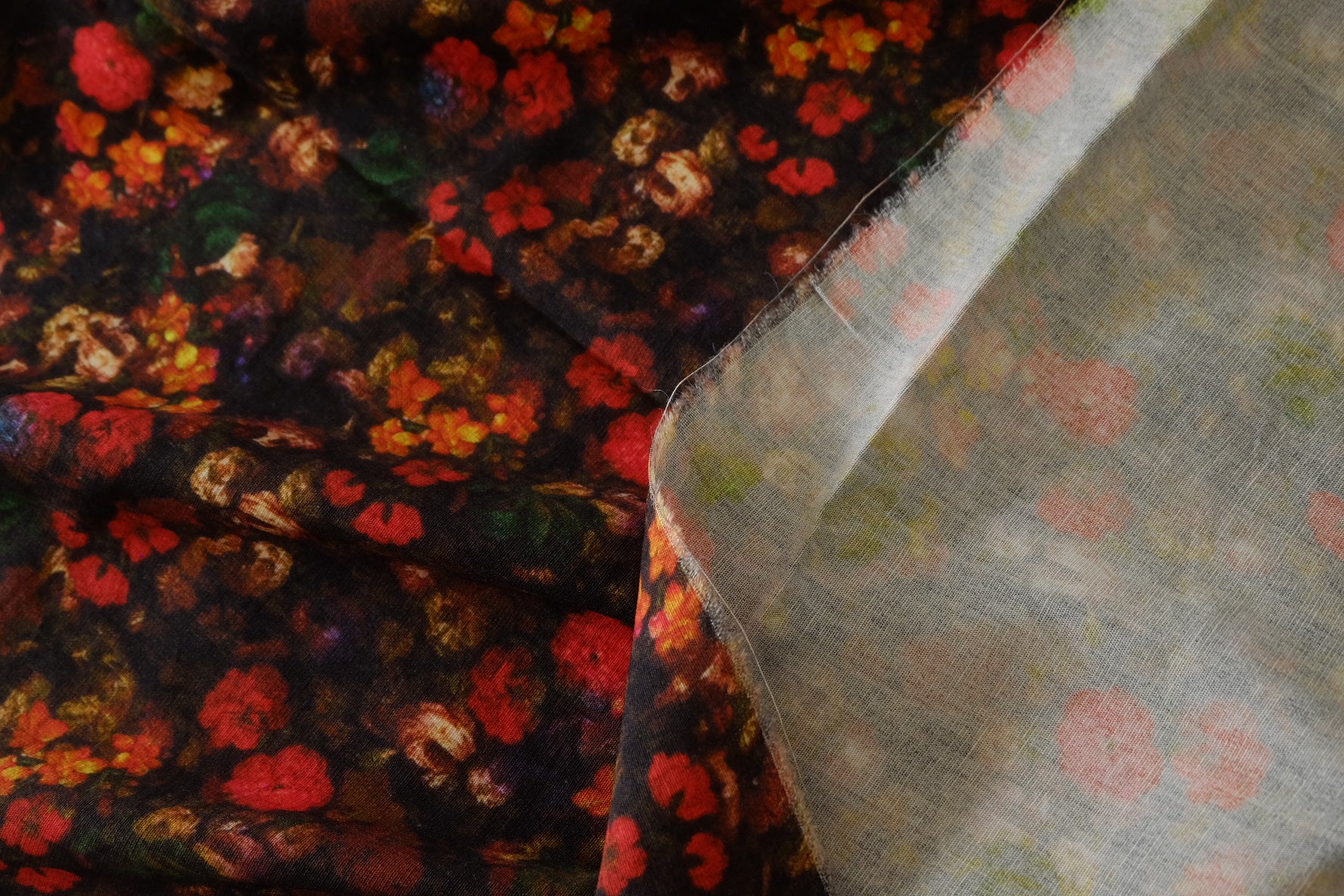 Dark Painterly Floral Tencel Linen – 1.9 yd