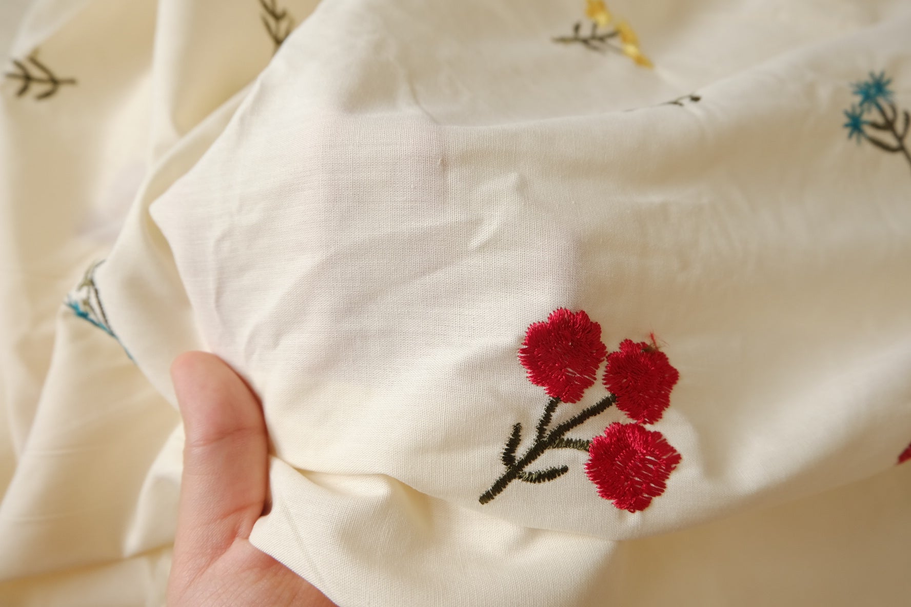 Embroidered Little Bouquet Cotton Poplin Fabric - 2.19 yd